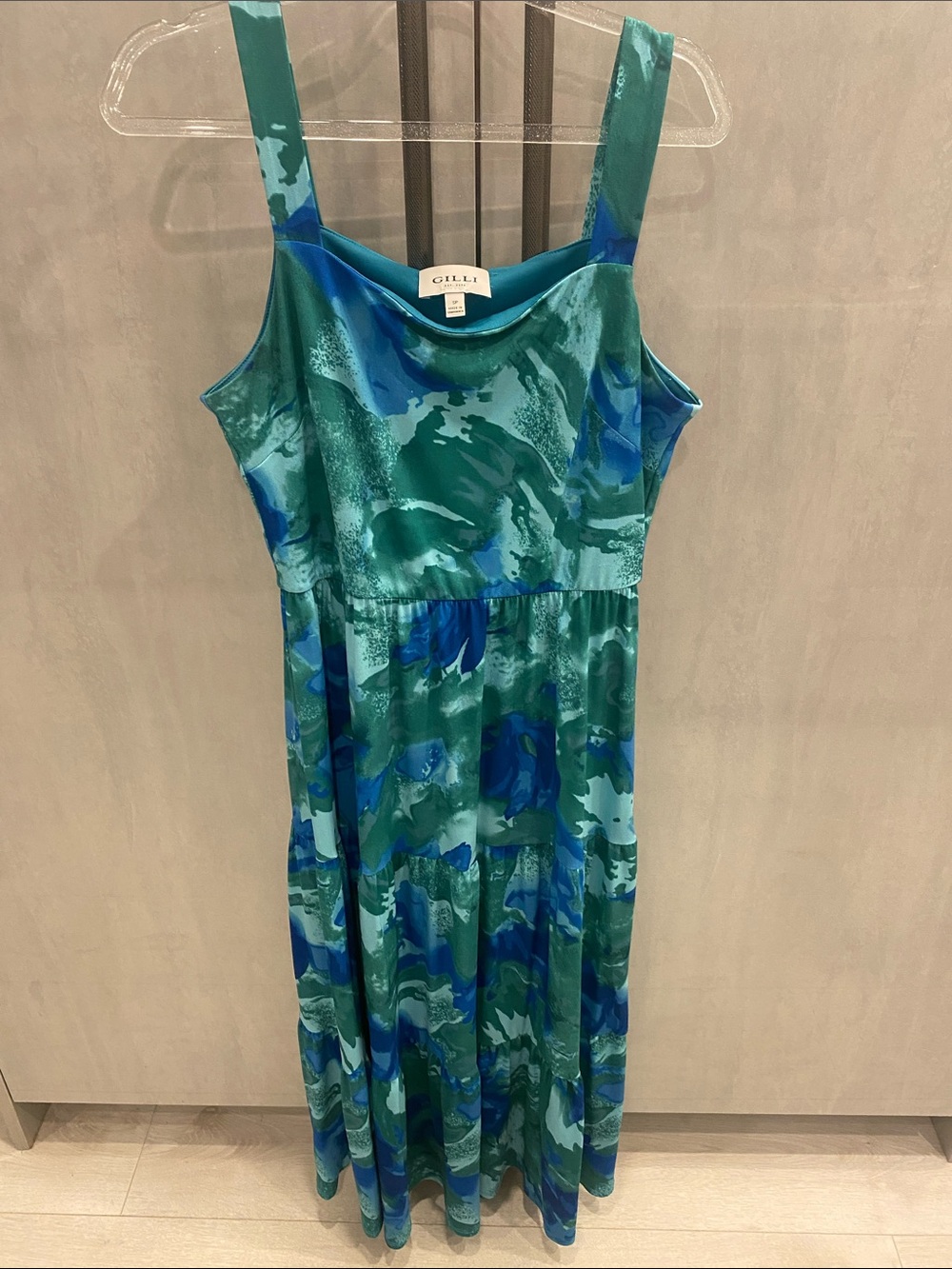 Gilli Teal & Blue Marble-Print Maxi Dress size Small Petite
